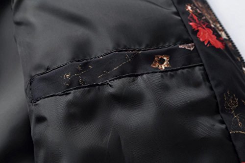 HENGAO Men's Casual Zipper Front Flowers Print Lightweight Varsity Jacket, JK776 Black, S/36 = Tag L - Thumbnail 4