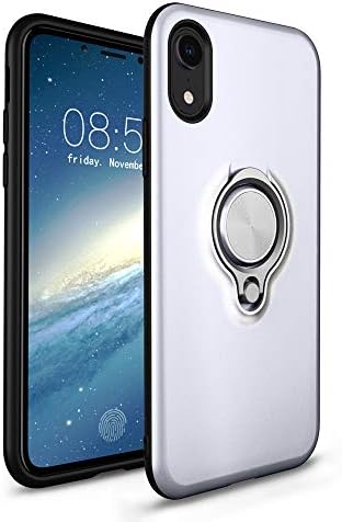 for Apple iPhone XR Case, Apple iPhone XR (6.1") Ultra Slim Magnet Finger Ring Stand Hybrid Case Cover Silver