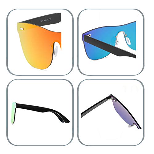 Rimless Mirrored Lens One Piece Sunglasses UV400 Protection for Women Men (Red) - Thumbnail 3