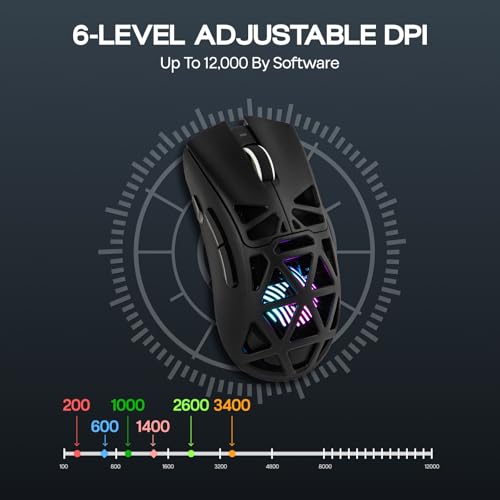 MechLands AULA SC620 Gaming Mouse, 2.4G/USB-C/BT Wireless Mouse with 400mAh Battery, Adjustable 12,000 DPI & 1000 Polling Rate, PAW3311 Sensor, RGB Lighting, Programmable Buttons, for Win/Mac (Black)