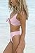 ESONLAR Pink Front Knotted Active Crop Top High Waist Bikini Beachwear for Women L