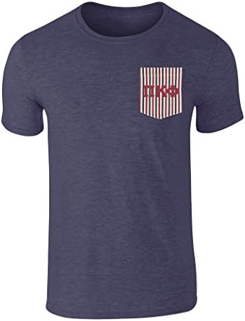 Pi Kappa Phi American Flag Theme Pocket T Shirt With Twill Letters By California Black Plate Heather-Navy M