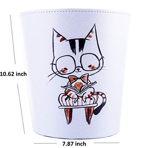 Haoun 2.6 Gallon / 10L Garbage Can,Cute Animal Pattern Trash Can Waterproof Leather Wastebasket for Bedroom Living Room - Cat - Thumbnail 6