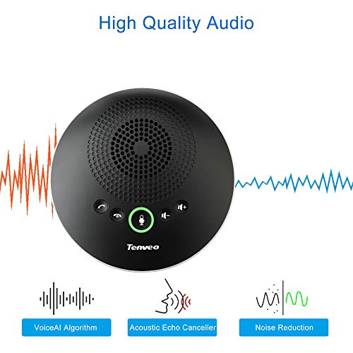 Tenveo USB Speakerphone - Speaker for 8-10 People Business Conference Phone 360°Voice Pickup 4 AI Microphones USB Skype Speakerphone Conference Call Speaker Plug and Play - Thumbnail 3
