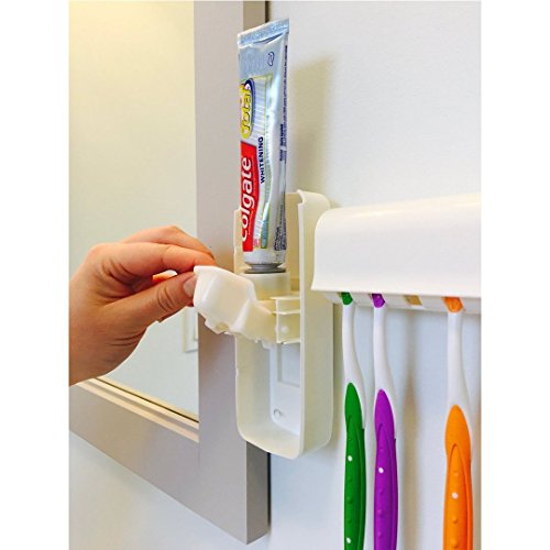 Novias Hands Free Toothpaste Dispenser Automatic Toothpaste Squeezer and Toothbrush Holder Set for 5 Brushes