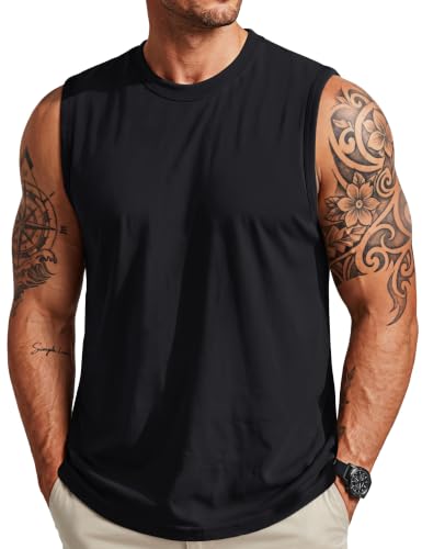 MAGCOMSEN Black Tank Top Men Gym Workout Sleeveless Muscle… at Amazon
