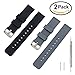 Rubber Watch Band Pack of 2 - 18mm 20mm 22mm Silicone Quick Release Watch Strap Stainless Steel Buckle (Black+Smoke Grey, 20mm)