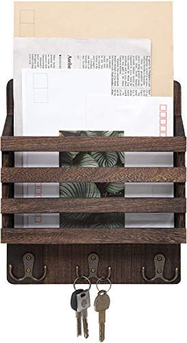 Mkono 郵便物整理棚 木製キーホルダー オーガナイザー 素朴な壁メールホルダー キーフック3個