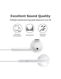 Earbuds, Microphone Earphones Stereo Headphones Noise Isolating Headset Fit Compatible with iPhone Xs XR XS Max iPhone 7 7 Plus iPhone 8 8Plus  iPhone X Earphones (1 Pack)