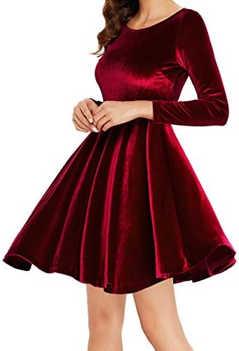 Annigo Womens Velvet Casual Short/Long Sleeve Peter Pan Collar Flare Skater Short Dress