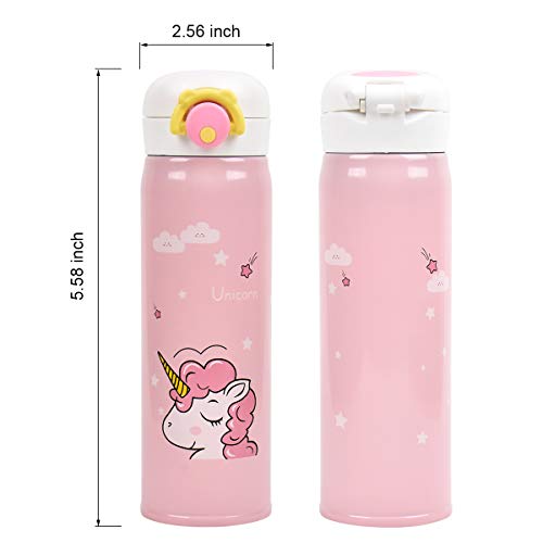 Kids Water Bottle Thermoses Unicorn Water Bottle Cup Metal Stainless Steel Vacuum Insulated Water Flask for School Kids Girls Lunch Box Leak Proof BPA Free Pink Unicorn
