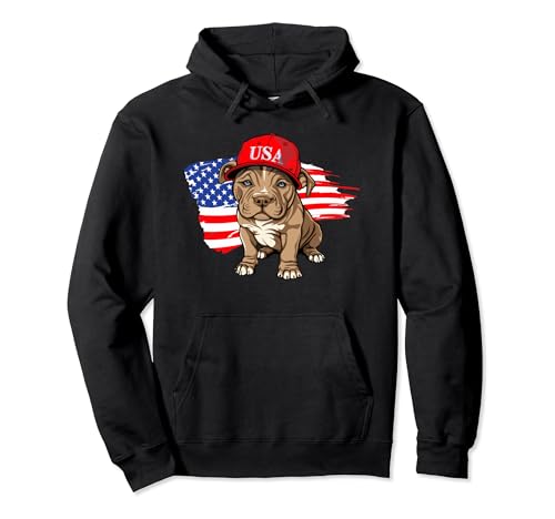AMERICAN Pitbull Pit Bull Terrier USA Flag TRUMP fan 2024 Pullover Hoodie