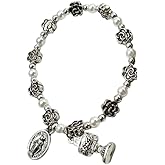 Westmon Works Rosary Bracelet Glass Beads Metal Rose Miraculous Medal and Charm Chalice