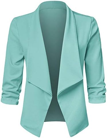 JSCEND Women's Casual Stretch 3/4 Sleeve Open Front Blazer Cardigan Jacket (S-3XL) - Made in USA