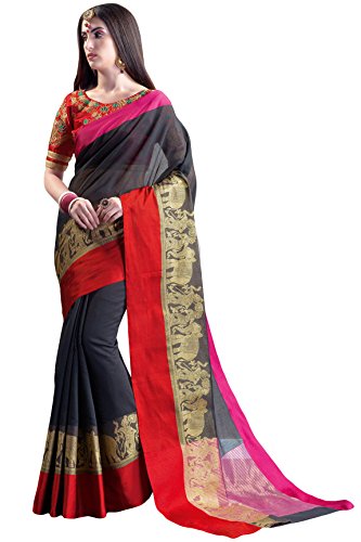 Shree designer sarees women s black chanderi silk unsti…