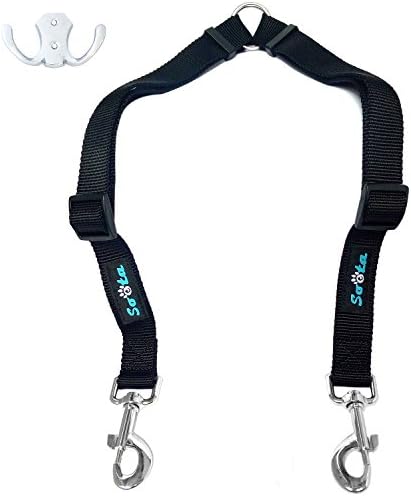 Double Dog Leash Coupler for Large &amp; Medium Dogs, Heavy Duty Two Dogs Adjustable Splitter strong trainer Leash Lead 16-25 Inches,No Tangle Walker Training Coupler a Leash for 2 Dogs- Black Nylon