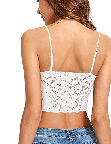 BETITETO Womens Floral Lace Bralette Wirefree Bra Removable Pads Adjustable Strap for Youths A-C Cups (White, Small(30AB 32AB))
