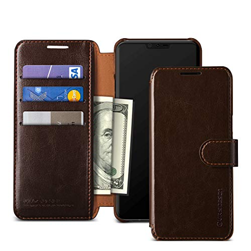 LG V40 Case, VRS Design [Brown] Drop Protection Cover Classy Slim Premium PU Leather Wallet [Layered Dandy] ID Credit Card Slot Holder Compatible with LG V40 (2018)