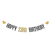 Cortelle DONGLYJL Black and Gold Glitter Happy 23rd Birthday Banner for 23 Years Old 23th Birthday Party Decorations Supplies Pre-Strung HAPPY 23RD BIRTHDAY