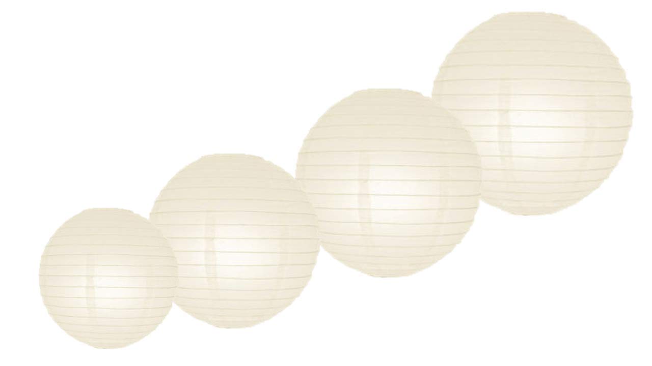 Pack of 4 Decorative Chinese Round Paper Lanterns (8", 10", 12", 14") Several Sizes and Colors lampshades (Ivory/Cream)
