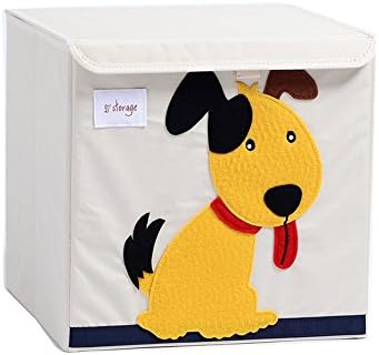 Foldable Storage Box with Lids, Wo Baby Canvas Collapsible Storage Cube Orginizers for Toys, Clothing, Books, Blankets, etc.( 13 x 13 x 13") (Doggy)