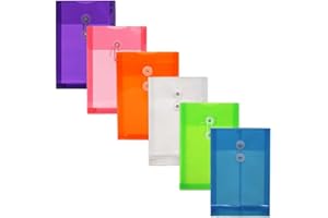 JAM PAPER Plastic Envelopes with Button & String Tie Closure - 6 1/4 x 9 1/4 - Assorted Colors - 6/Pack