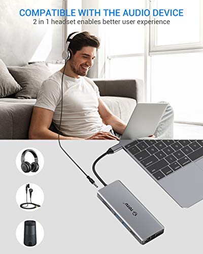 USB C Hub, TOTU 12 in 1 Type C Hub to Ethernet, 4K HDMI & DP, VGA,2 USB3.0/2 USB2.0/75W PD/SD&TF Card Reader/Mic&Audio for Mac Book&Type C Laptops (Only Windows Laptops Support Triple Display)