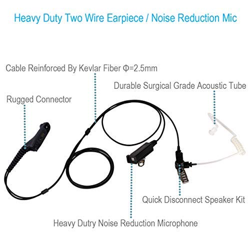 Two Wire Earpiece with Kevlar Reinforced Cable for Motorola Radio APX4000 APX6000 APX7000 APX 8000 6000 XPR6350 XPR6550 XPR6580 XPR 7550 6350 6550,Surveillance Acoustic Tube Headset, Noise Reduction