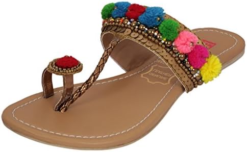 Footrendz Women's Ethnic Appealing Pom Pom Flats