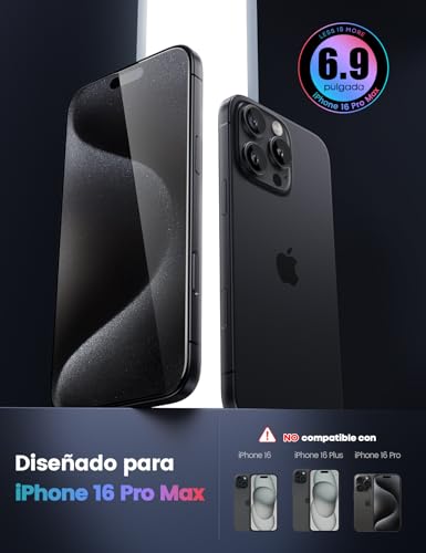 Lamicall Mica para iPhone 16 Pro Max - [Top 9H Película de Vidrio Templado], Marco de Instalación Fácil, 0 Burbujas, AntiHuellas, Protector de Pantalla para iPhone 16 Pro Max (6.9") - 2 Piezas