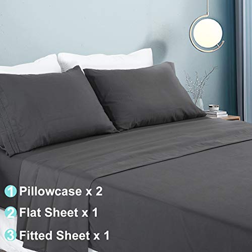 COHOME Queen Bed Sheets Set 4 Piece, Microfiber 1800 Thread Count Luxury Egyptian Sheets-Stain Wrinkle Fade Resistant, Hypoallergenic 16 inch Deep Pocket Bedding Set (Dark Grey)