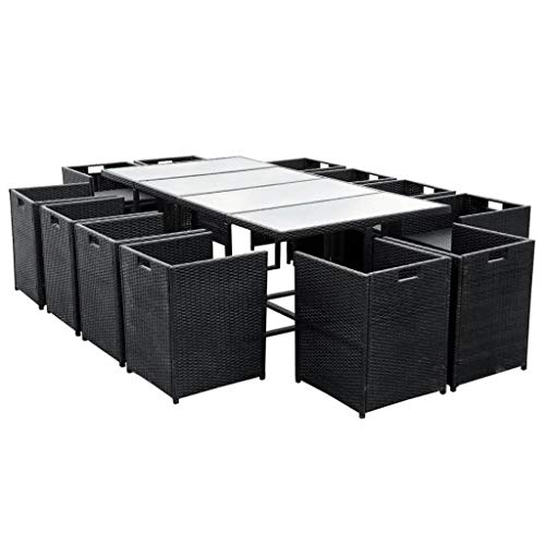 vidaXL Gartenmöbel 13-TLG. mit Auflagen Sitzgruppe Gartenset Sitzgarnitur Gartengarnitur Gartentisch Esstisch Stühle Poly Rattan Schwarz – Bild 5