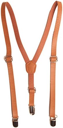 Tan Faux Leather Suspenders for Boys and Girls, Teens, and Adult. Large (fits ages 10yrs - 5'9"tall)