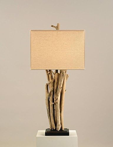 Natural Wood/Old Iron Driftwood Table Lamp with Beige Linen Shades