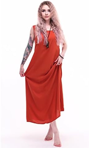 Yabliss Women's Halloween Costume Basic Layer Dress Long Tank Shift Dress Plain Sleeveless Loose Tunic Vest Maxi Dress Under Size 14