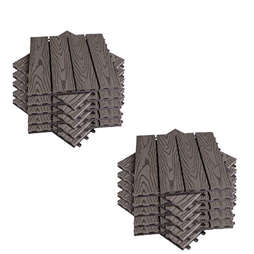 EUGAD WPC Premium Terrassenfliesen Bodenfliese Klickfliese Holzoptik, Terrassendielen Fliese Bodenbelag mit klicksystem, 22 Stück 30x30 cm = je 2 m² Braun