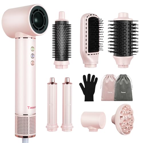 Secador de Cabelo Profissional 8 em 1 - Modelador de Cabelo, Escova de Ar Quente com Difusor, Modelador de Cachos e Secador Iônico, Ideal para Secagem e Ondulação Rápidas (Rosa-220-240V)