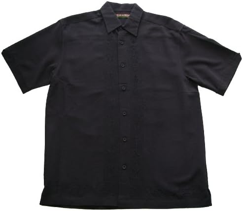 Cubavera L Shape Ornate Embroidery Rayon Blend Shirt Black L