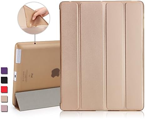 iPad 4 Case, iPad 3 Case, iPad 2 Case, iMucc Smart Case Cover + Matte Shell Soft TPU Back For Apple iPad 2/3/4 Built-in Magnet Stand with Smart Cover Auto Wake/Sleep (Gold)