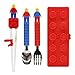Brick Figure Spoon, Fork, Training Chopsticks and Case set for Toddler Kid Children (Red)