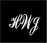 3" white Monogram 3 letters HWJ initials script style vinyl decal great size for cups or use on any smooth surface