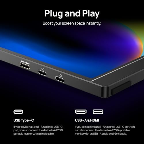 ARZOPA 2.5K Monitor portátil 16» 2560x1600 HDR Kickstand Display,8bit QHD USB-C HDMI Monitor portátil, 16:10 IPS Eye Care Segunda Pantalla Externa para Mac PC Teléfono PS4/5 Xbox - Z1RC