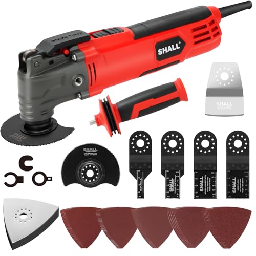 SHALL Oscillating Tool 300W Oscillating Multi Tool Kit with 3° Oscillation Angle, 6 Variable Speed, Auxiliary Handle, 40 Saw Accessories