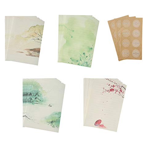 Efivs Arts Envelope Letter Paper Sealing Paste Sticker Set,Adhesive Stationery General，Ink Painting Design Assorted（20Envelopes+64 Writing paper+24Sealing Paste ） - Thumbnail 7
