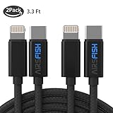 PD Fast Charging Usb C to Lightning Cable, AirsFish (1m/3.3ft/2 pack) Type C to Lightning Cord for Sync Data Power Delivery Fast Charging for iPhone X/8/8 Plus. (Black)