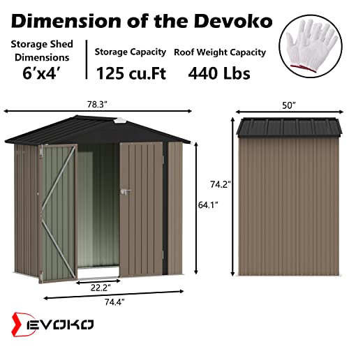 Devoko Outdoor Storage Shed 6 x 4 FT Lockable Metal Garden Shed Steel