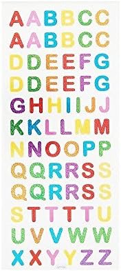 Most Popular Fun Sparkly Colourful Shimmer Effect Capital Letter Stickers A - Z for Arts and Crafts, Phone Decoration, Scrap Book Decorations Classroom Reward Stickers School Teacher Kids Emoticon 72 Stickers on Each Sheet Two of Each Letter (1 Sheet - 72 Stickers)
