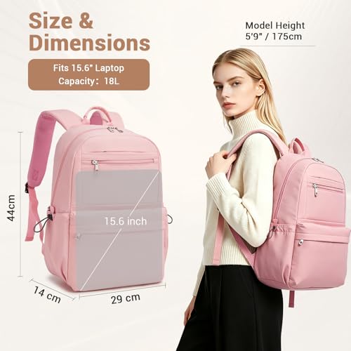 Kono Mochila Escolar Adolescente Mujer Hombre, Mochilas Instituto Ligera Impermeable 15.6 Pulgadas Portátil, Mochila Casual Viaje Trabajo Colegio Universidad (Rosa)