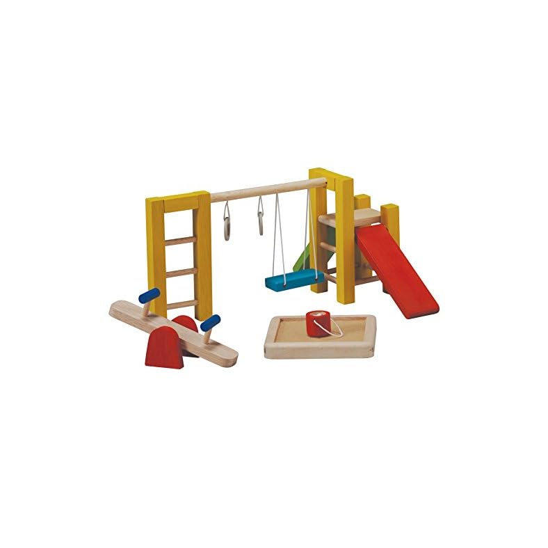 PlanToys Wooden Dollhouse Playground Equipment (7153) | Sustainably Made from Rubberwood and Non-Toxic Paints and Dyes