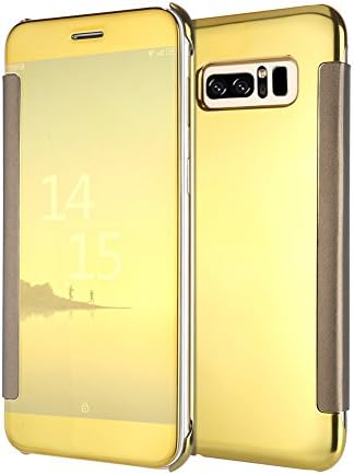 Galaxy Note 8 Case, Mirror Clear View Window Smart Sleep/Wake Up Function Flip PC Hard Case Cover for Samsung Galaxy Note 8 TOXZOA (golden)